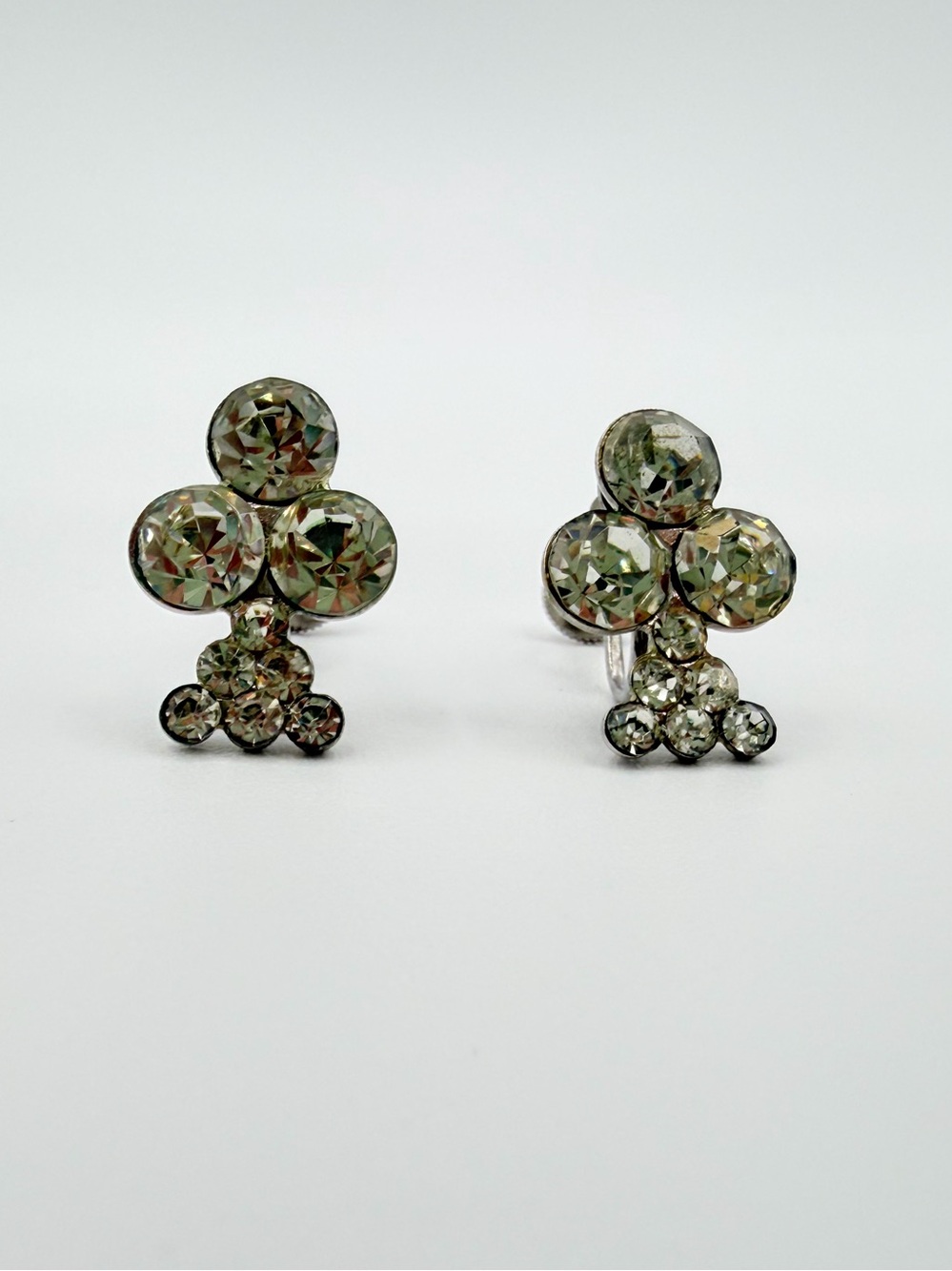 Vintage Coro Signed Rhinestone Cluster Screw Back Earrings Silver Tone